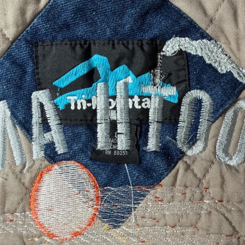 Tri-Mountain Denim Varsity Jacket mens Large Blue Dogtooth‎ Antique Tractor Club